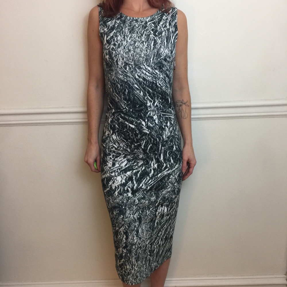 Alexander McQueen Black and White Print Midi Dress